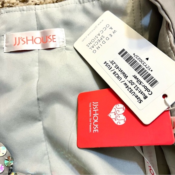 NWT JJ’s HOUSE Plus 24W Silver sequins draped gown sari bridemaids maxi dress - Picture 6 of 9